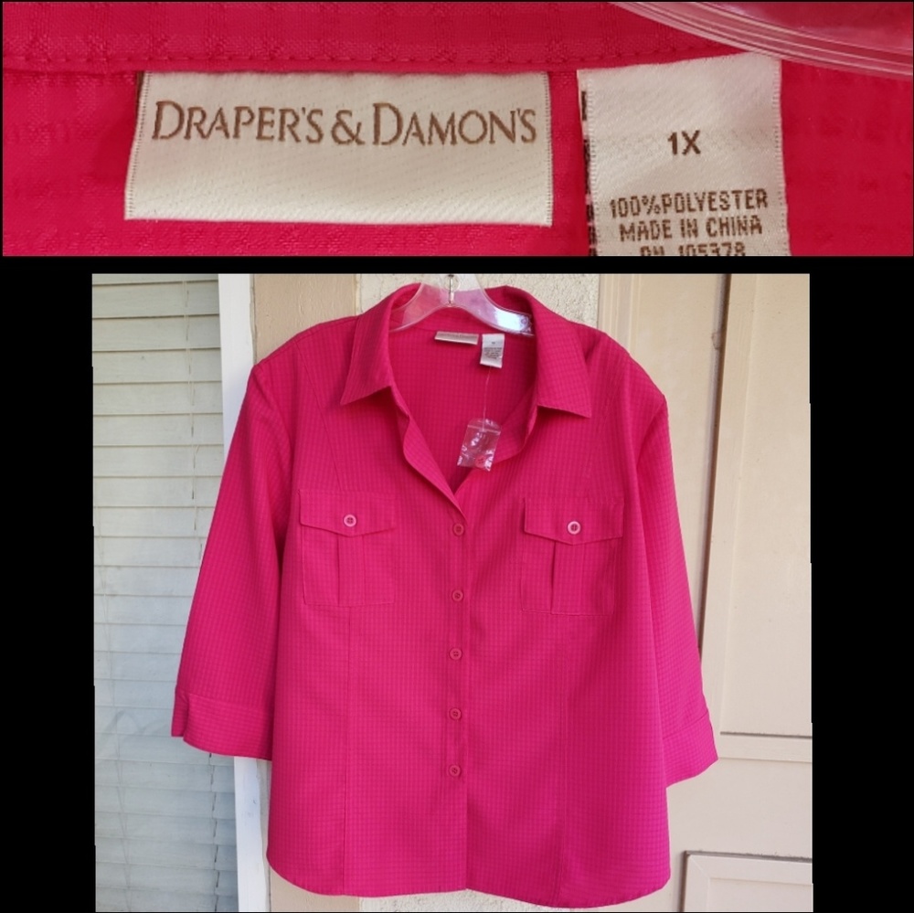 1X women Drapers & Damons pink button shirt